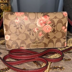Coach Signature Floral Crossbody in Brown and Red